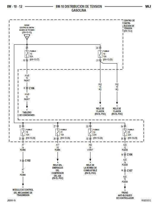 Guía de cablería eléctrica Jeep Grand Cherokee WJ WG 1999-2004 Español con diagramas esquemáticos de alta resolución.

