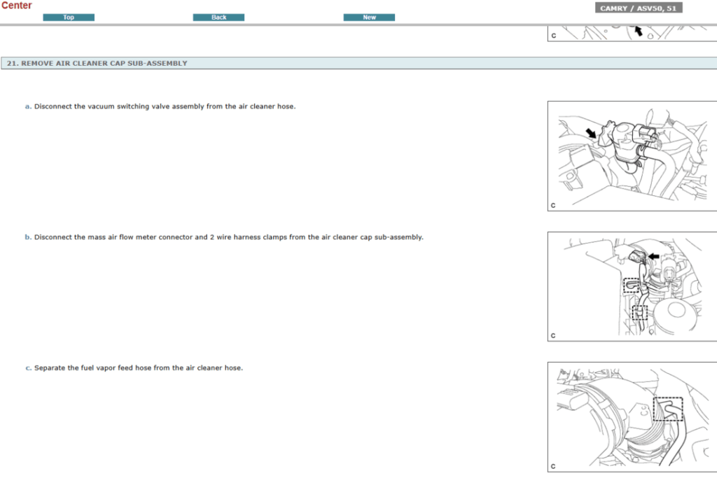 Manual de Servicio y Reparación Oficial Interactivo para Toyota Camry ASV50 ASV51 (2015). Documento de taller con procedimientos de mantenimiento.
