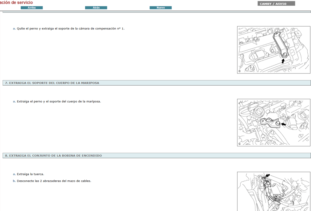 Reparación mecánica profesional con el manual de reparación Toyota Camry ASV50 en Español 2011.