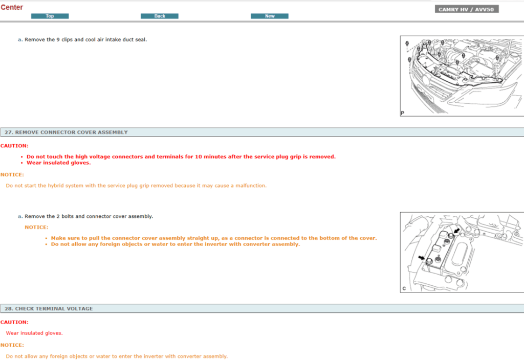 Manual de reparación del motor 2.5L del Toyota Camry AVV50 (2013). Guía de taller interactiva con especificaciones de servicio detalladas del motor.