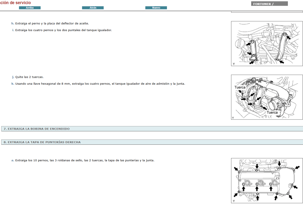 Manual de taller Toyota Fortuner Hilux SW4 2005 Español: reparaciones de motor y transmisión explicadas.
