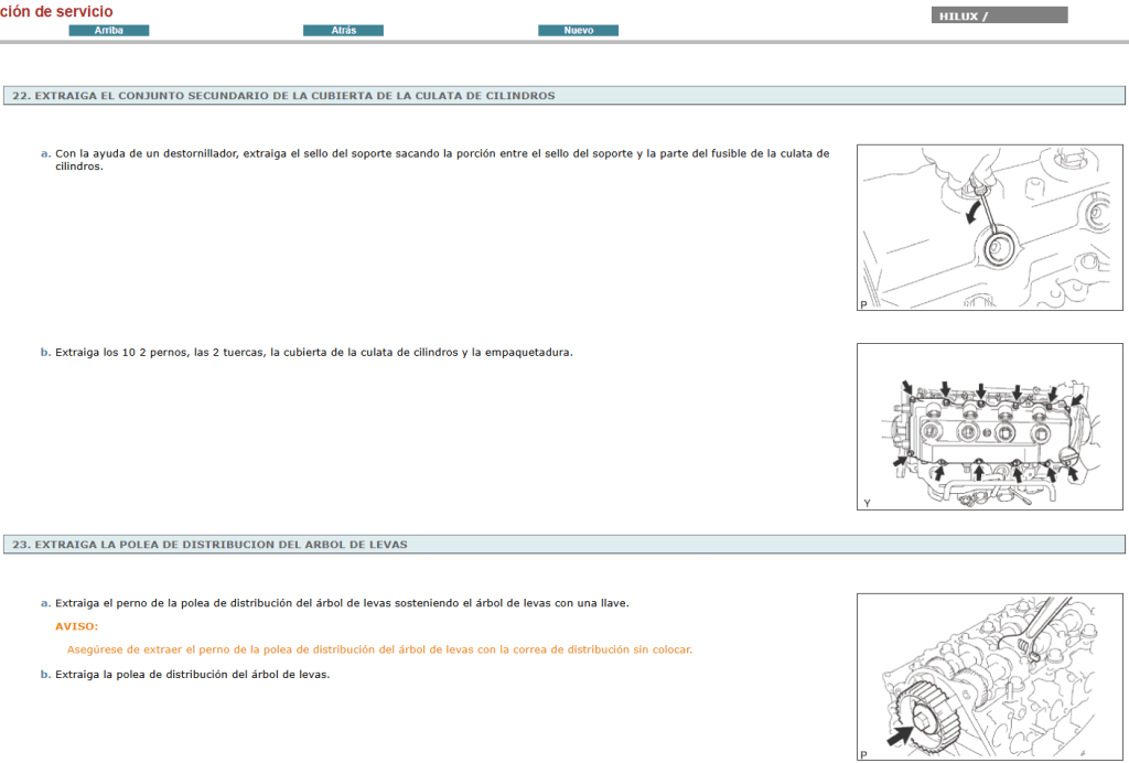 Reparación de transmisión Toyota Hilux en Español 2005-2012: especializada con el manual de servicio.  
