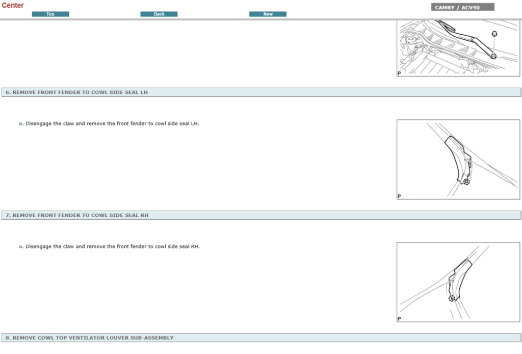 Instrucciones de reparación de la transmisión automática del Toyota Camry ACV40 (2010). Manual de servicio interactivo con procedimientos de taller.
