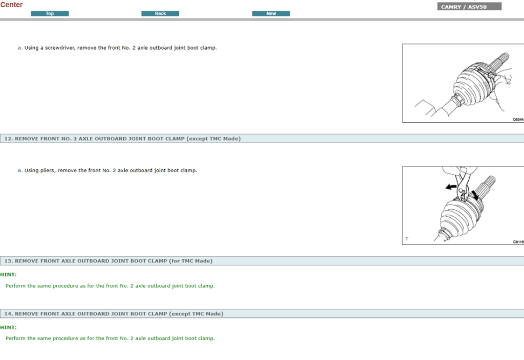 Instrucciones de reparación de la transmisión automática del Toyota Camry ASV50 (2011). Manual de servicio interactivo con procedimientos de taller.