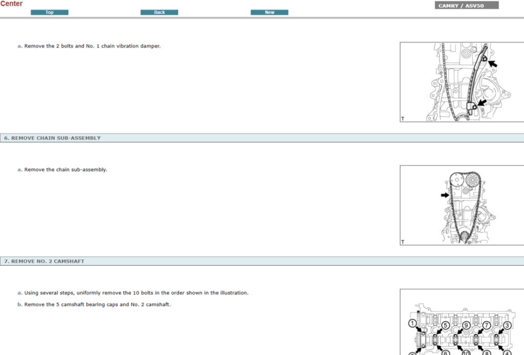 Instrucciones de reparación de la transmisión automática del Toyota Camry ASV50 (2012). Manual de servicio interactivo con procedimientos de taller.