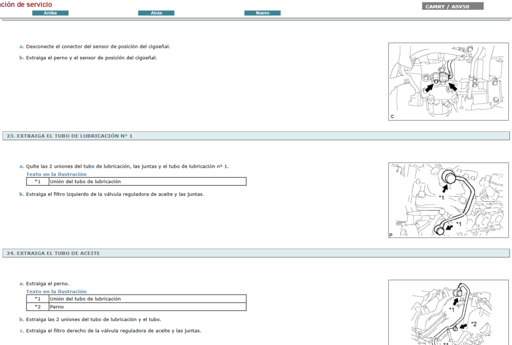 Manual de servicio Toyota Camry ASV50 en Español 2011: diagnóstico y reparación de problemas técnicos.