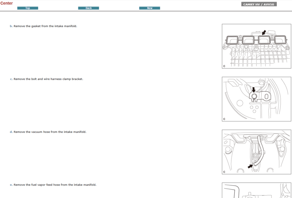 Manual de reparación del motor híbrido (HV) 2.5L del Toyota Camry AVV50 (2015). Guía de taller interactiva con especificaciones de servicio detalladas del motor.
