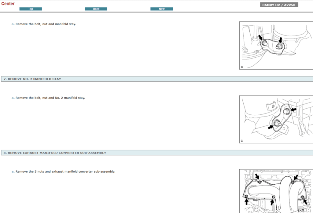 Manual de reparación del motor 2.5L del Toyota Camry AVV50 (2014). Guía de taller interactiva con especificaciones de servicio detalladas del motor.
