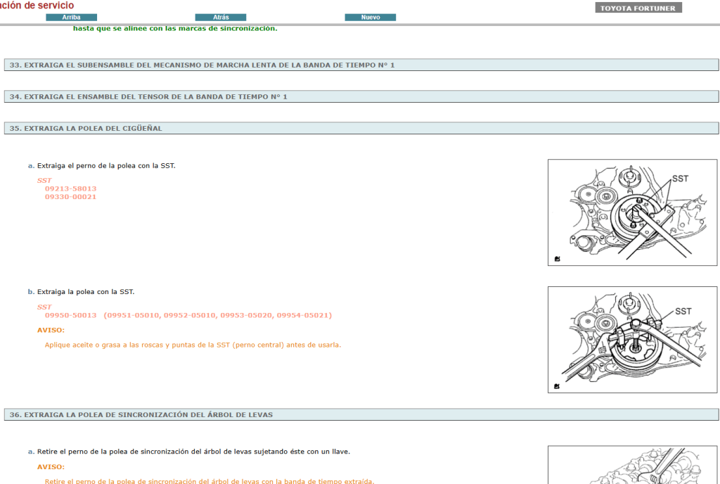 Reparación mecánica profesional con el manual de reparación Toyota Fortuner Hilux SW4 2010 Español.