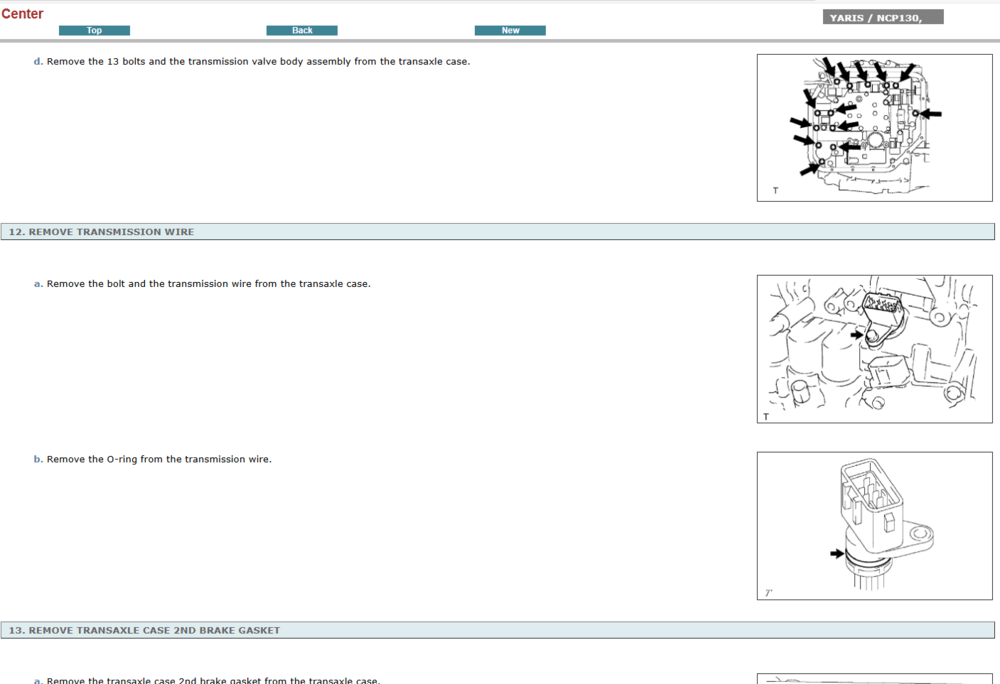 Instrucciones de reparación de la transmisión manual, automática y CVT del Toyota Yaris NCP130 (2011). Manual de servicio interactivo con procedimientos de taller. 
