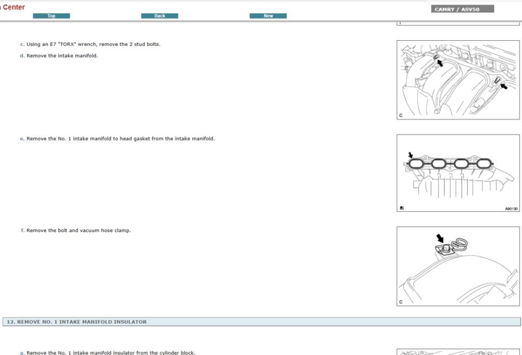 Manual de Servicio Oficial Interactivo para Toyota Camry ASV50 (2012). Documento de taller con procedimientos de reparación y mantenimiento.