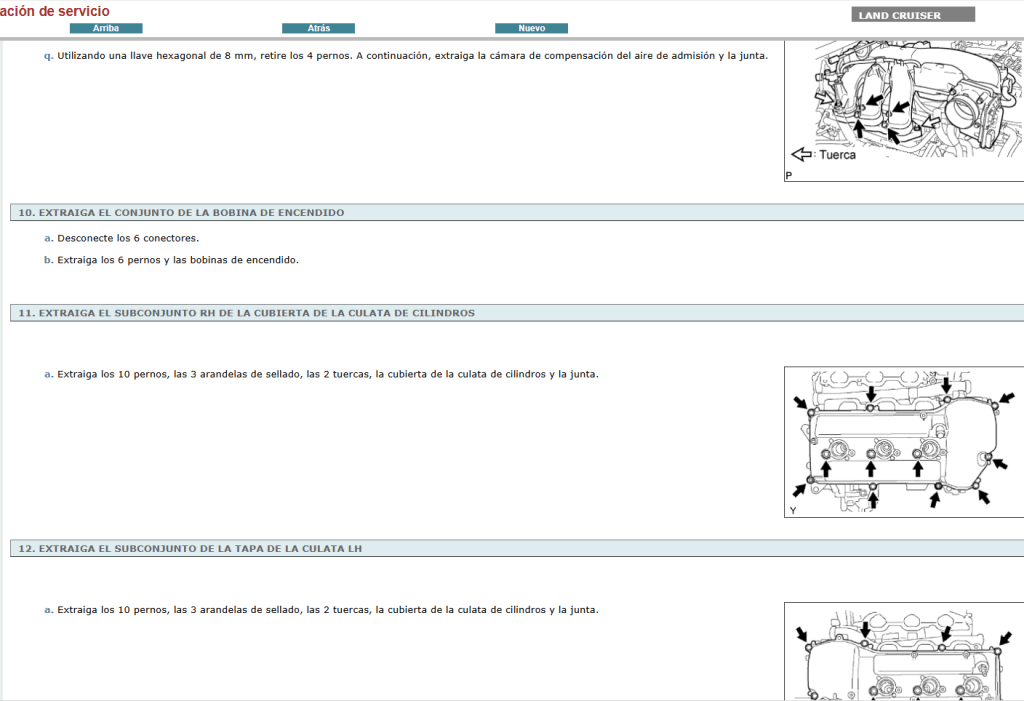 Reparación de motor Toyota Land Cruiser J200 en Español 2010: detallada con el manual de servicio.  
