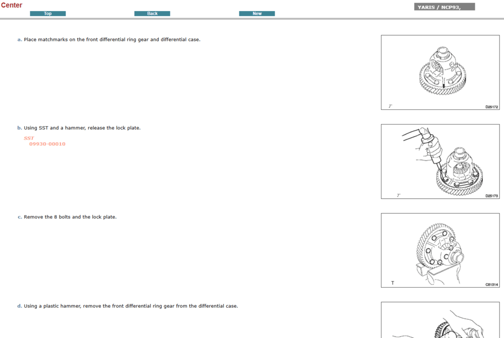 Instrucciones de reparación de la transmisión manual y automática del Toyota Yaris NCP90 (2012). Manual de servicio interactivo con procedimientos de taller.