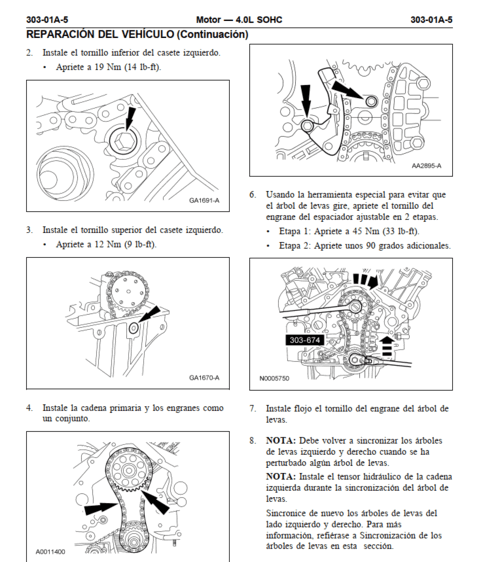 Procedimientos de desarmado y armado del motor Ford Explorer 2006-2010, en Español PDF: Sincronizacion y tiempo