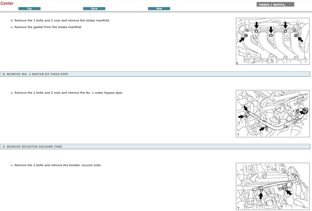 Manual de reparación del motor 1.5L (1NZ-FE) del Toyota Yaris NCP90 (2012). Guía de taller interactiva con especificaciones de servicio detalladas del motor.