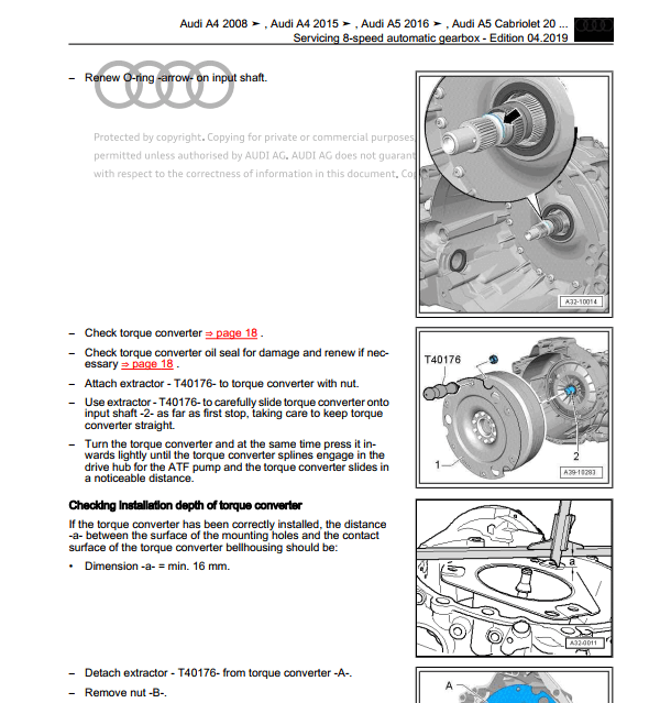 Reparación de transmisión especializada con el manual de servicio Audi A6 (C8-4K) 2018-2020.