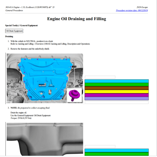 Instrucciones completas para la reparación del motor del Ford Escape Kuga 2020-2024, con herramientas.
