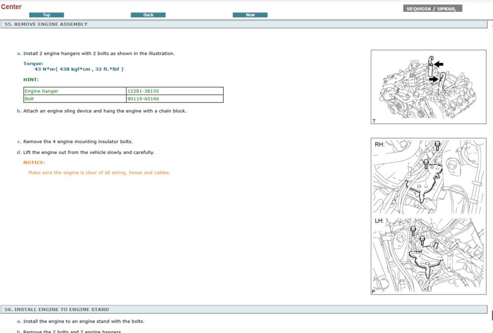 Manual de reparación del motor V8 (5.7L/4.6L) del Toyota Sequoia 2011. Guía de taller interactiva con especificaciones de servicio detalladas del motor.
