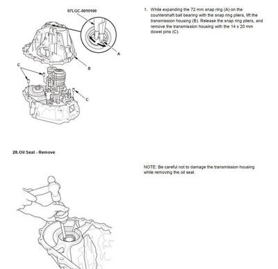 Procedimientos paso a paso para reparar Honda Civic FC FK 2016-2020, con diagramas y textos.
