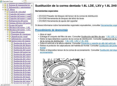 Manual de reparación del motor del Chevrolet Cruze 2010 Español, con herramientas recomendadas y procedimientos.
