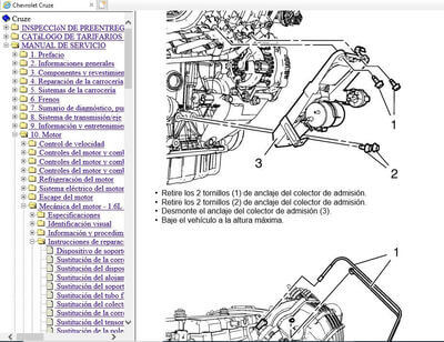 Manual de reparación del Chevrolet Cruze 2013 en Español, con herramientas y guía paso a paso.