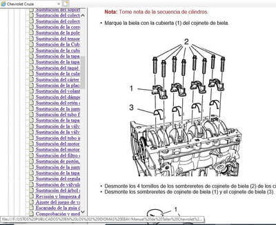 Instrucciones detalladas para la reparación mecánica del Chevrolet Cruze 2010 Español, con diagramas.

