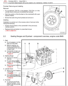 Guía de reparación Seat Ibiza Cordoba 2002-2008 con valores de compresión del motor.
