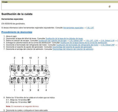 Guía de reparación del motor del Chevrolet Cruze 2012 en Español: pasos detallados y herramientas necesarias.
