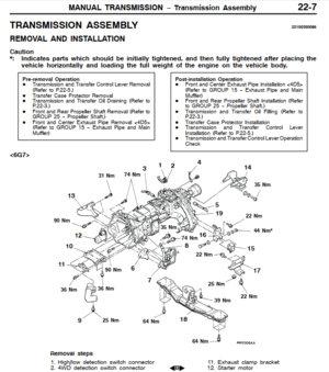 Manual de reparación Mitsubishi Montero Pajero Sport 1999-2002 con torque de ajuste para cada pieza.
