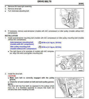 Manual de servicio Nissan March K12 2002-2009 PDF para sistemas de correas del motor
