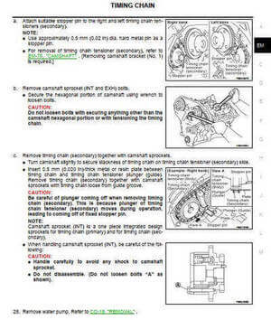 Manual de servicio Nissan Pathfinder R51 2005-2007 para puesta a tiempo y sincronización del motor
