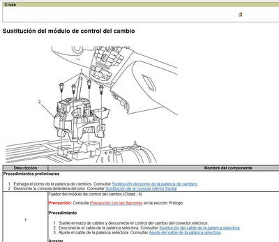 Reparación mecánica del Chevrolet Cruze 2012 en Español: manual con textos y esquemas paso a paso.
