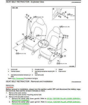 Manual de reparación Nissan March K13 2010-2016 con procedimientos paso a paso, accesorios interior y asientos.
