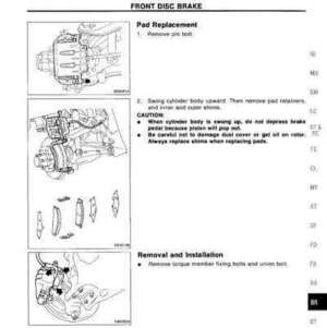Reparación mecánica eficiente de frenos y suspensión con el manual de reparación Nissan Pathfinder D21 1994-1995.
