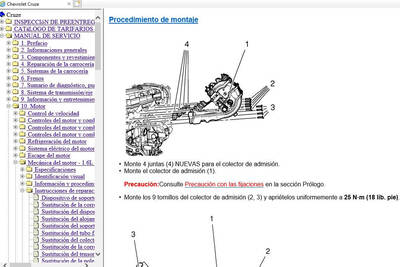 Reparación mecánica del Chevrolet Cruze 2011 Español: manual con textos y esquemas paso a paso.
