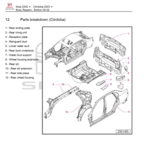 Reparación de carrocería Seat Ibiza Cordoba 2002-2008 en manual de servicio.

