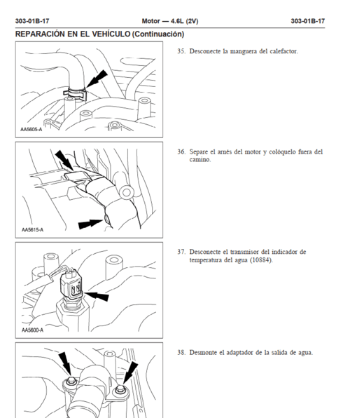 Instrucciones detalladas para reparar el Ford Mustang 1999-2004 en Español, con diagramas y textos paso a paso.