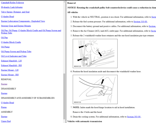 Manual de reparación mecánica del Ford Mustang 2010 con guía visual y herramientas necesarias.
