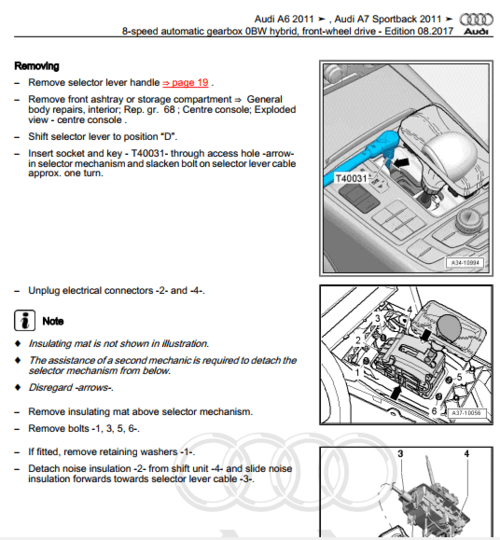 Reparación de motor detallada con el manual de servicio Audi A6 2011-2018.