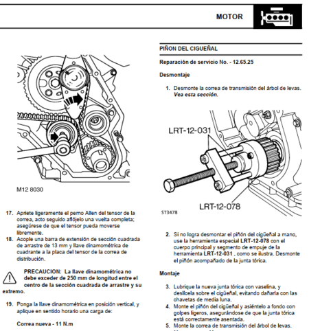 Manual de reparación del motor 300 Tdi del Land Rover Defender (1996-1998). Guía de taller en Español con especificaciones de servicio detalladas del motor.