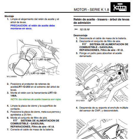 Manual de reparación del motor para Land Rover Freelander 1 (2001-2006). Guía de taller en Español con especificaciones de servicio detalladas del motor.