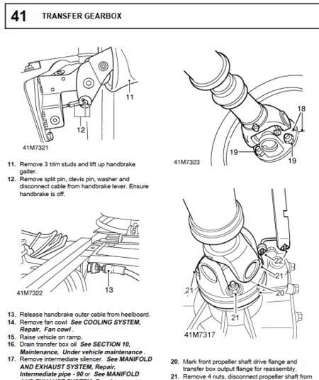 Instrucciones de reparación de la transmisión R380 y LT230 del Land Rover Defender 300TDI (1994-1999). Manual de servicio con procedimientos de taller.