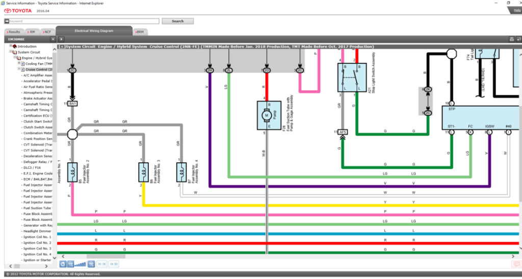 Diagramas Eléctricos interactivos y esquemas de cableado incluidos en el Manual de Taller Toyota Yaris (2013-2018). Información de servicio para diagnóstico electrónico.