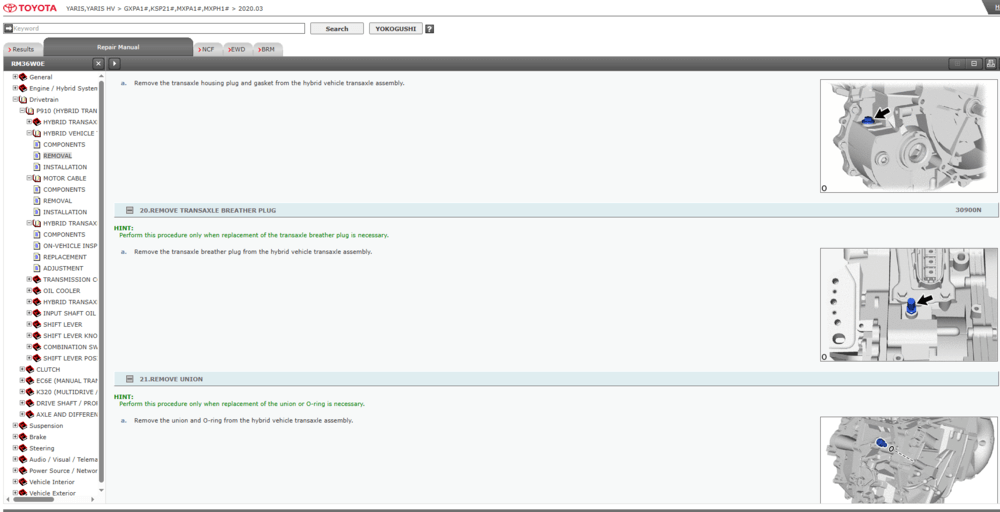 Manual para reparación y mantenimiento de la transmisión del Toyota Yaris y Yaris Hibrido 2020.2022