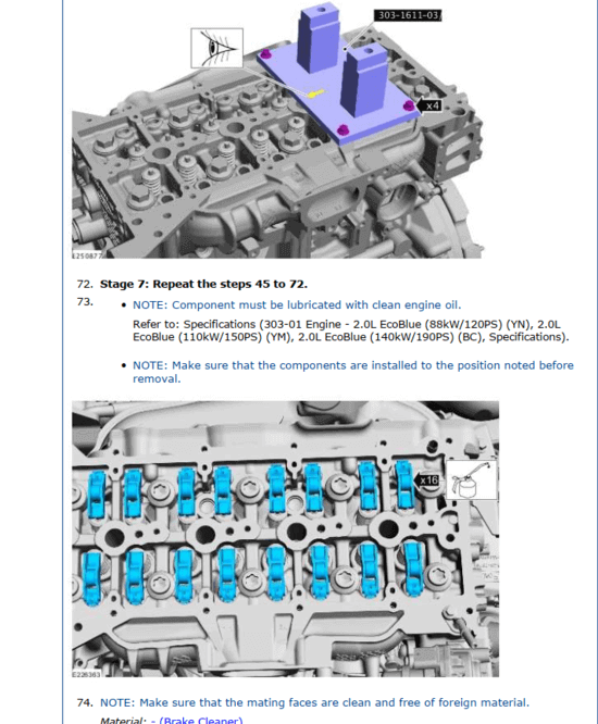 Manual de reparación del motor diésel y gasolina del Ford Transit Custom (2012-2019). Guía de taller con especificaciones de servicio detalladas del motor.