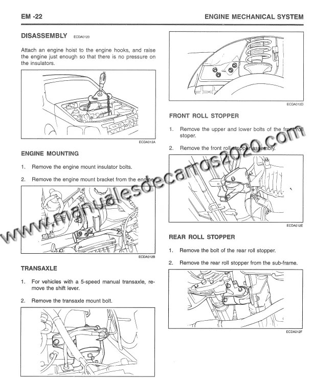 La guía de servicio proporciona procedimientos de reparación y mantenimiento para el motor del Hyundai Accent 2000-2005.